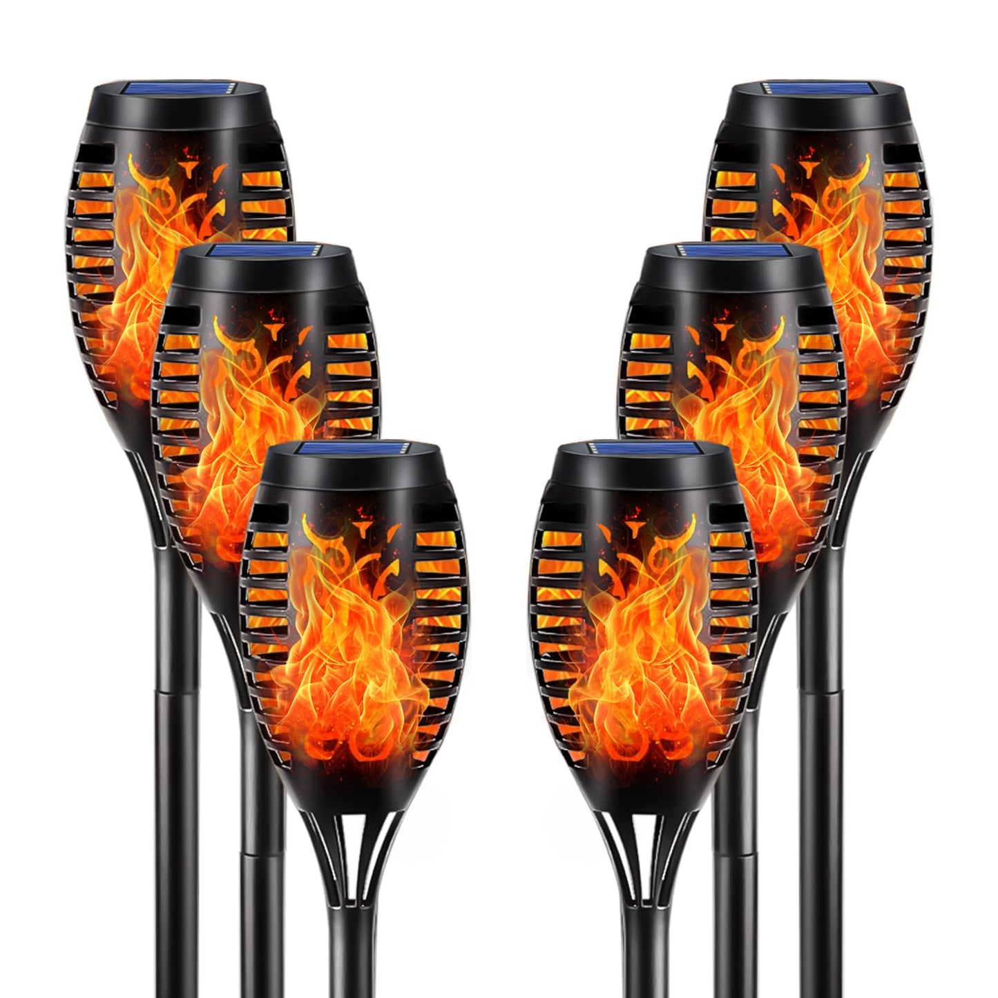 Solar-Fackelleuchte mit flackerndem Flammenmuster, schwarzes Gehäuse, 12 LED