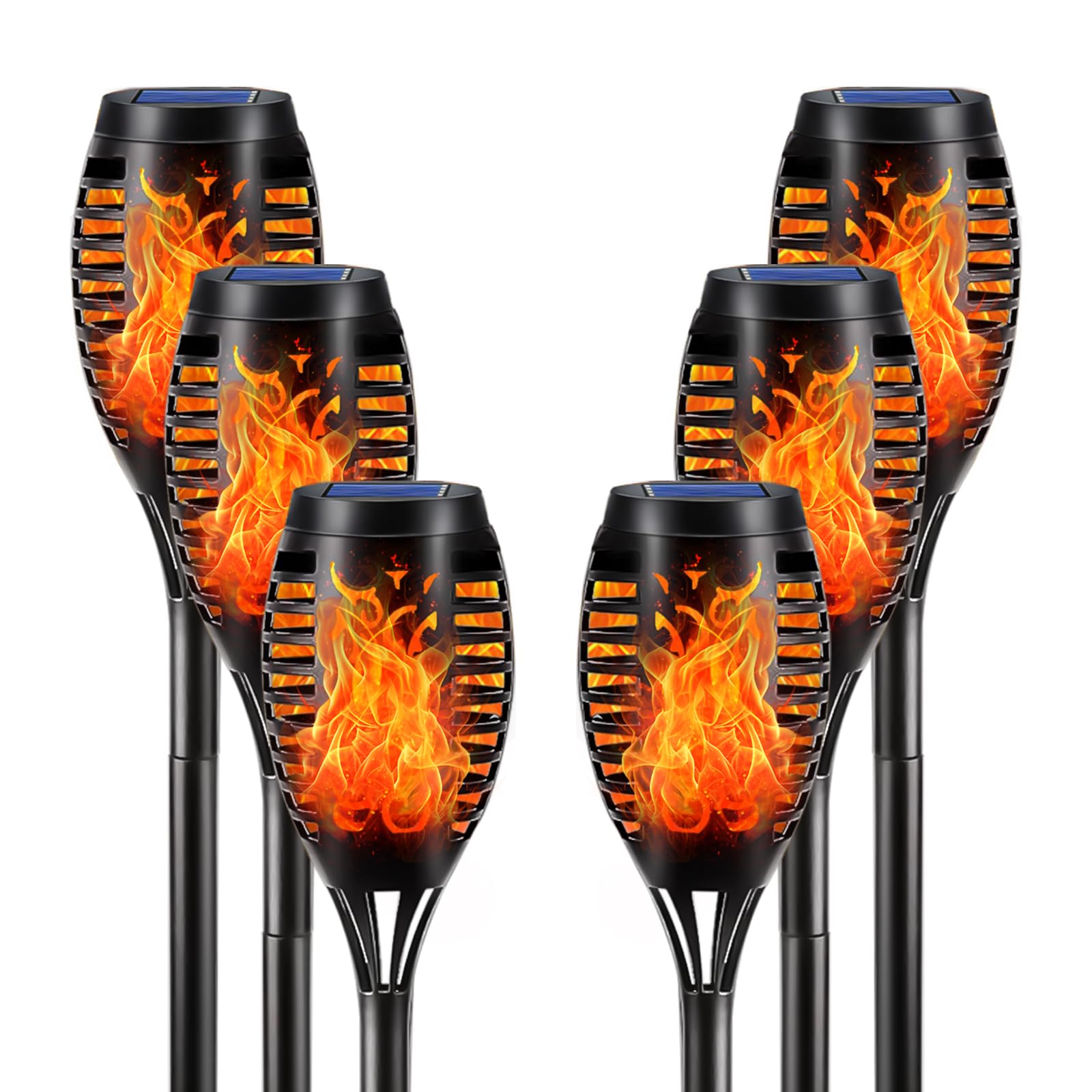 Solar-Fackelleuchte mit flackerndem Flammenmuster, schwarzes Gehäuse, 12 LED