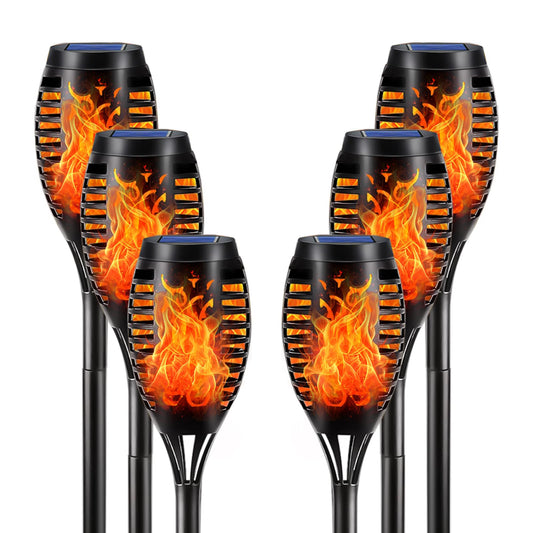 Solar-Fackelleuchte mit flackerndem Flammenmuster, schwarzes Gehäuse, 12 LED
