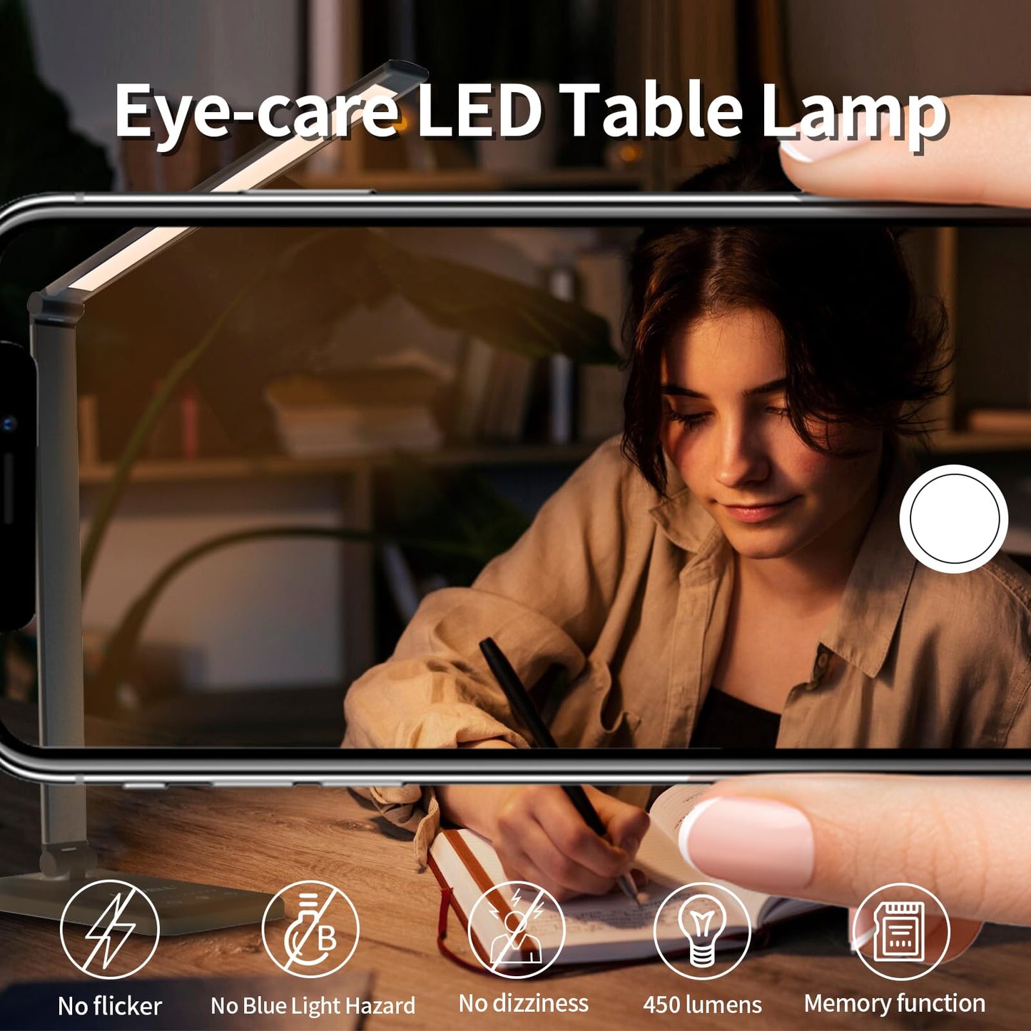 LED-Tischlampe mit beleuchtetem Lichtbalken und Touch-Regler am Sockel