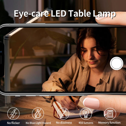 LED-Tischlampe mit beleuchtetem Lichtbalken und Touch-Regler am Sockel