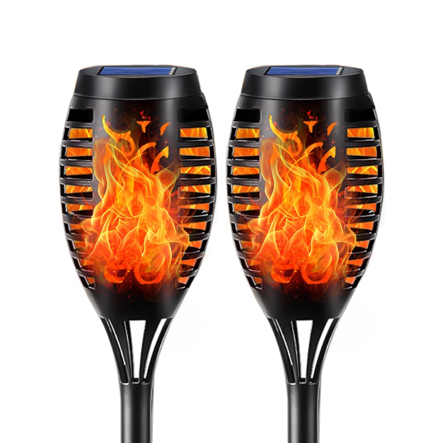 Solar-Fackelleuchte im 2er-Set: schwarzes Flammen-LED-Licht mit Flammenoptik