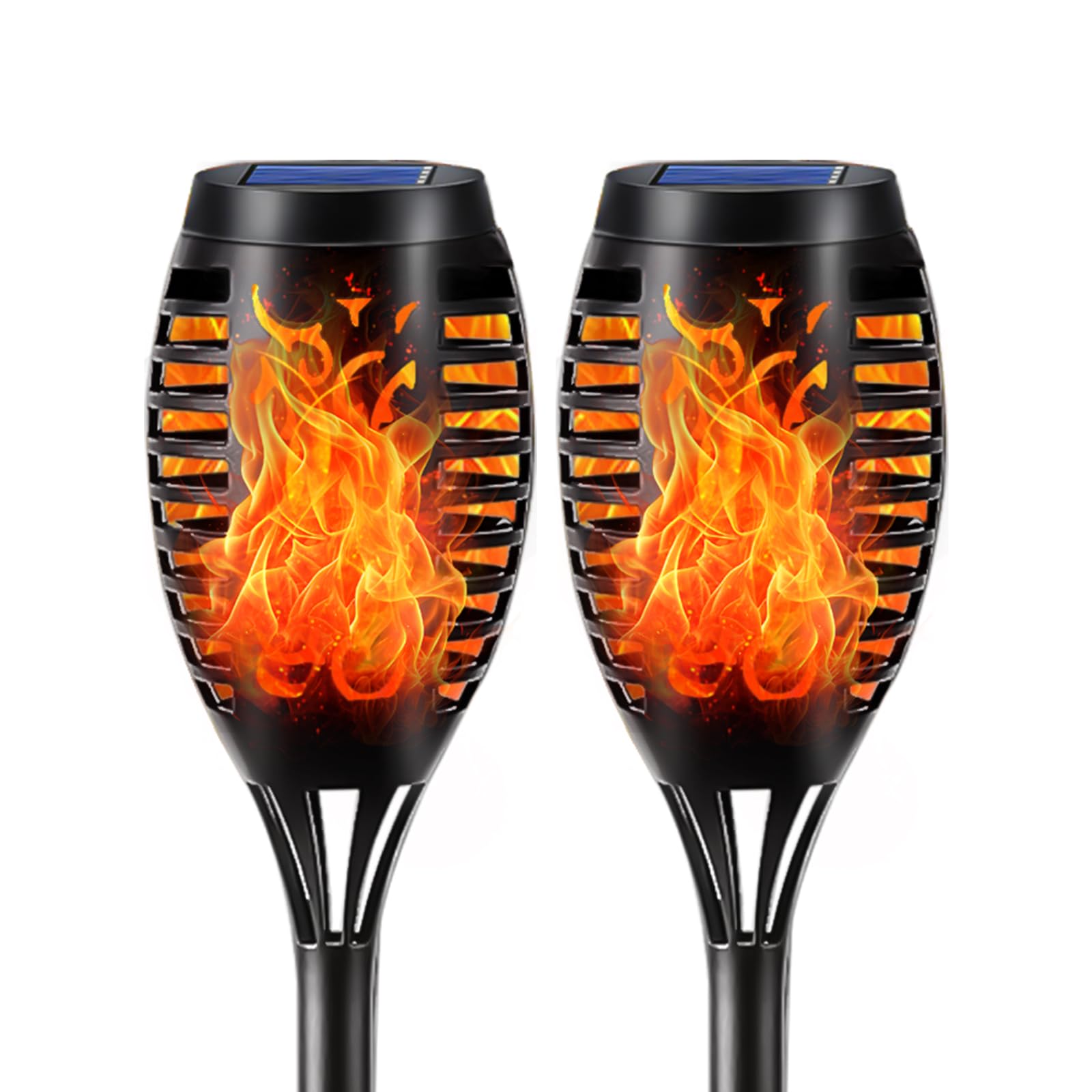 Solar-Fackelleuchte im 2er-Set: schwarzes Flammen-LED-Licht mit Flammenoptik