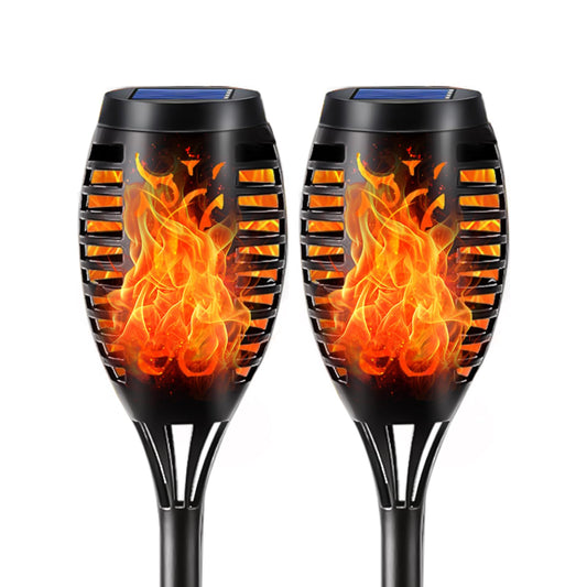 Solar-Fackelleuchte im 2er-Set: schwarzes Flammen-LED-Licht mit Flammenoptik