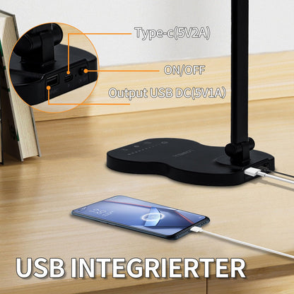 LED-Tischlampe mit Standfuß und integriertem USB-Anschluss, schwarzer Lampenkörper