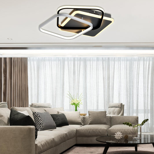LED-Deckenleuchte mit rechteckigem Aluminium-Rahmen, schwarz-weiß, warmweiß leuchtend