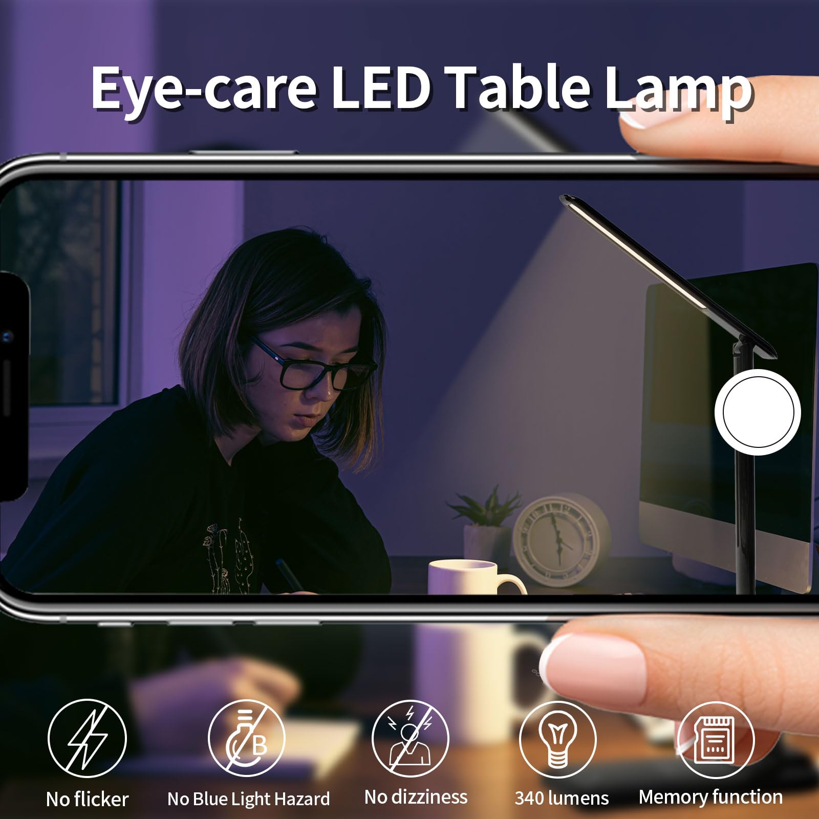 LED-Tischlampe am Nachttisch mit gerichteter Lichtleiste, flimmerarmes Design