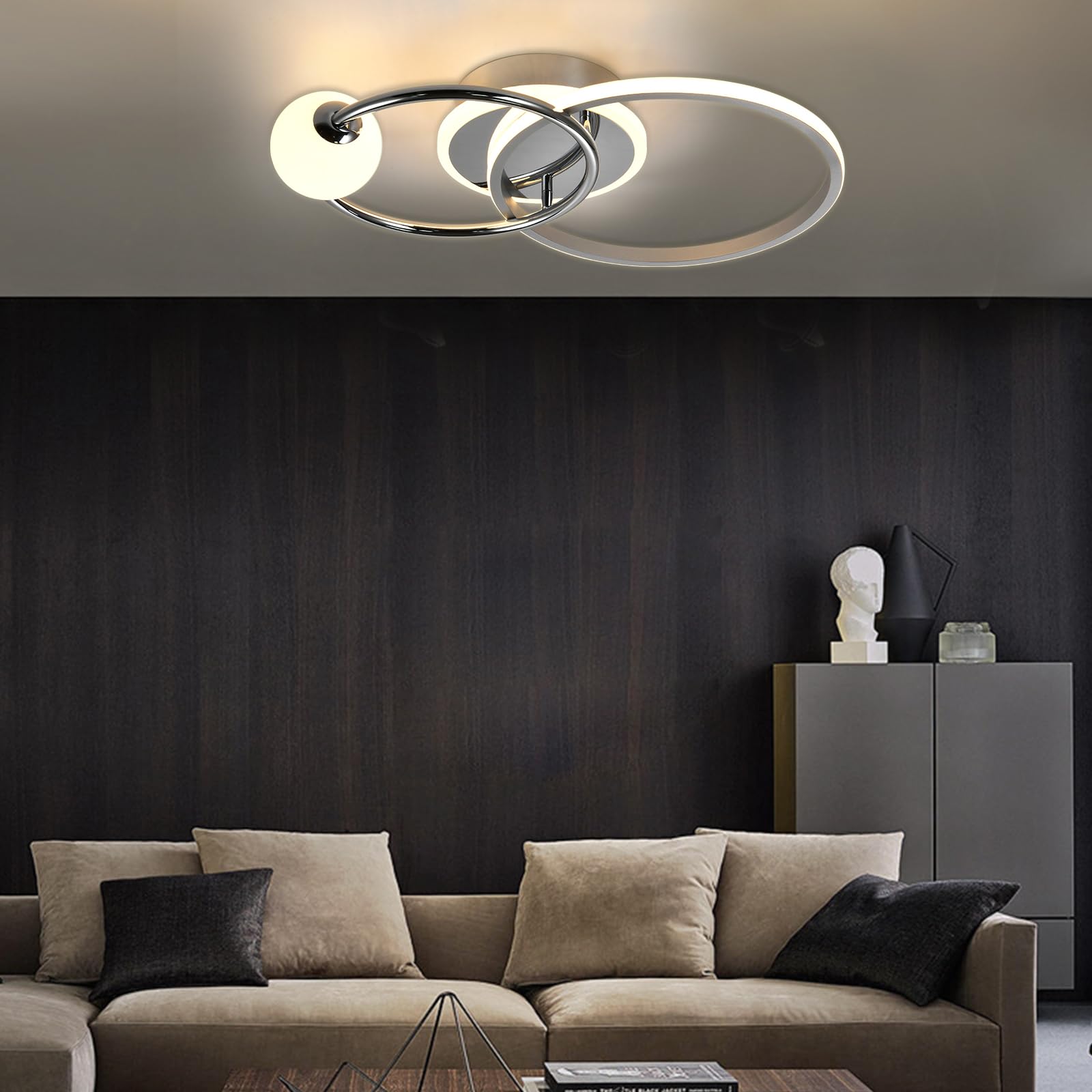 LQWELL® Deckenleuchte LED mit ringförmigem Aluminiumgehäuse und Chrom-Akzent, rundes Design