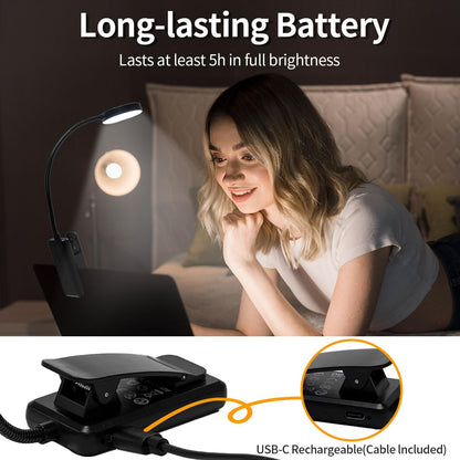 LQWELL® Leselampe mit USB-C-Ladeanschluss, schwarzem Kopf und flexiblem Schwanenhals