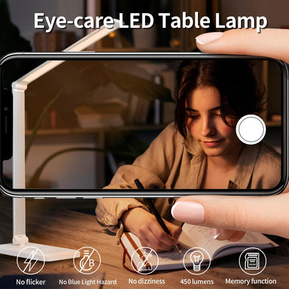 LED-Tischlampe mit flachem Touch-Bedienfeld am Fuß und hellem Leuchtbalken