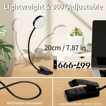 LQWELL® USB-Leselampe mit 360° flexiblem Schwanenhals und breiter Lampenbasis
