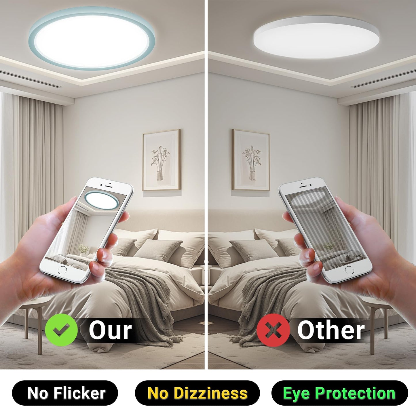 Runde LED-Deckenleuchte mit hellem Licht, flach an der Decke montiert