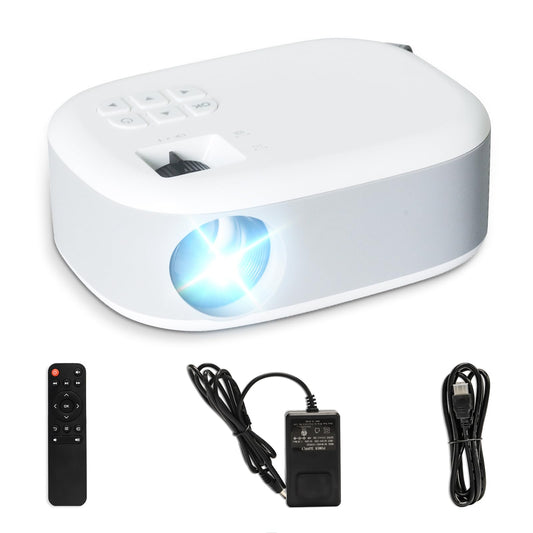 Tragbarer Mini-Beamer LQWELL® in Weiß mit Frontlinse und integrierter LED-Projektion