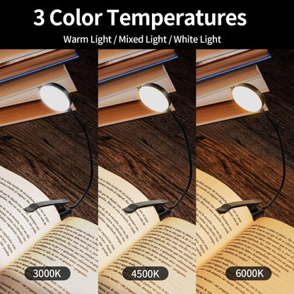 LQWELL® Leselampe mit drei Lichtfarben: warm, gemischt, weiß, schwarzer LED-Kopf