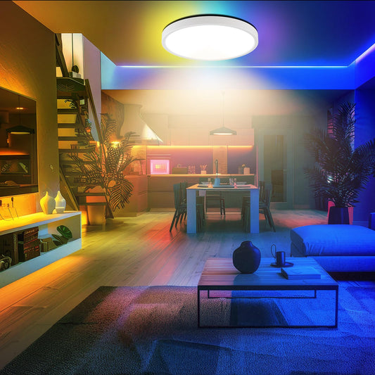 LQWELL® LED-Deckenleuchte, runde flache Lampe mit weiß leuchtender Lichtscheibe