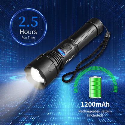 LED-Taschenlampe mit 1200 mAh Akku, blau leuchtendem Schalter und Trageschlaufe