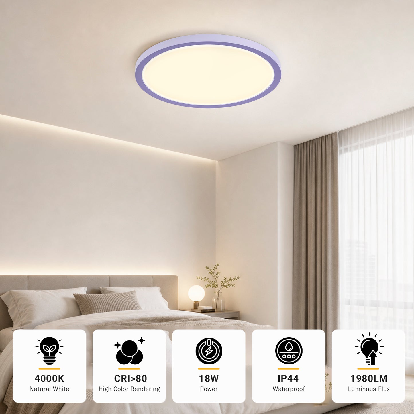 LQWELL® runde LED-Deckenleuchte mit flacher Bauform, gleichmäßigem Licht am Deckenspot
