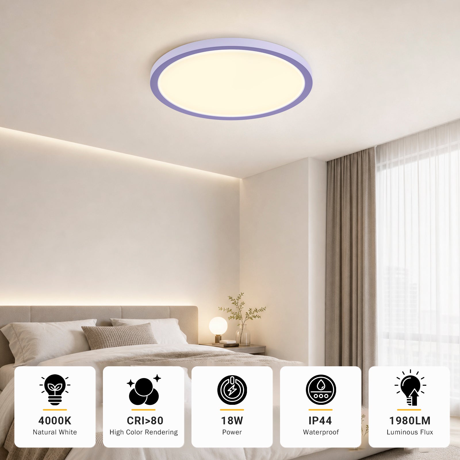 LQWELL® runde LED-Deckenleuchte mit flacher Bauform, gleichmäßigem Licht am Deckenspot