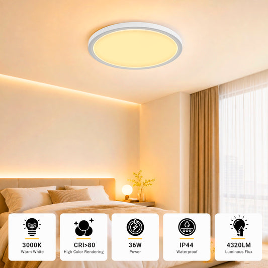 Runde LED-Deckenleuchte, flach, weißer Leuchtring, IP44 spritzwassergeschützt