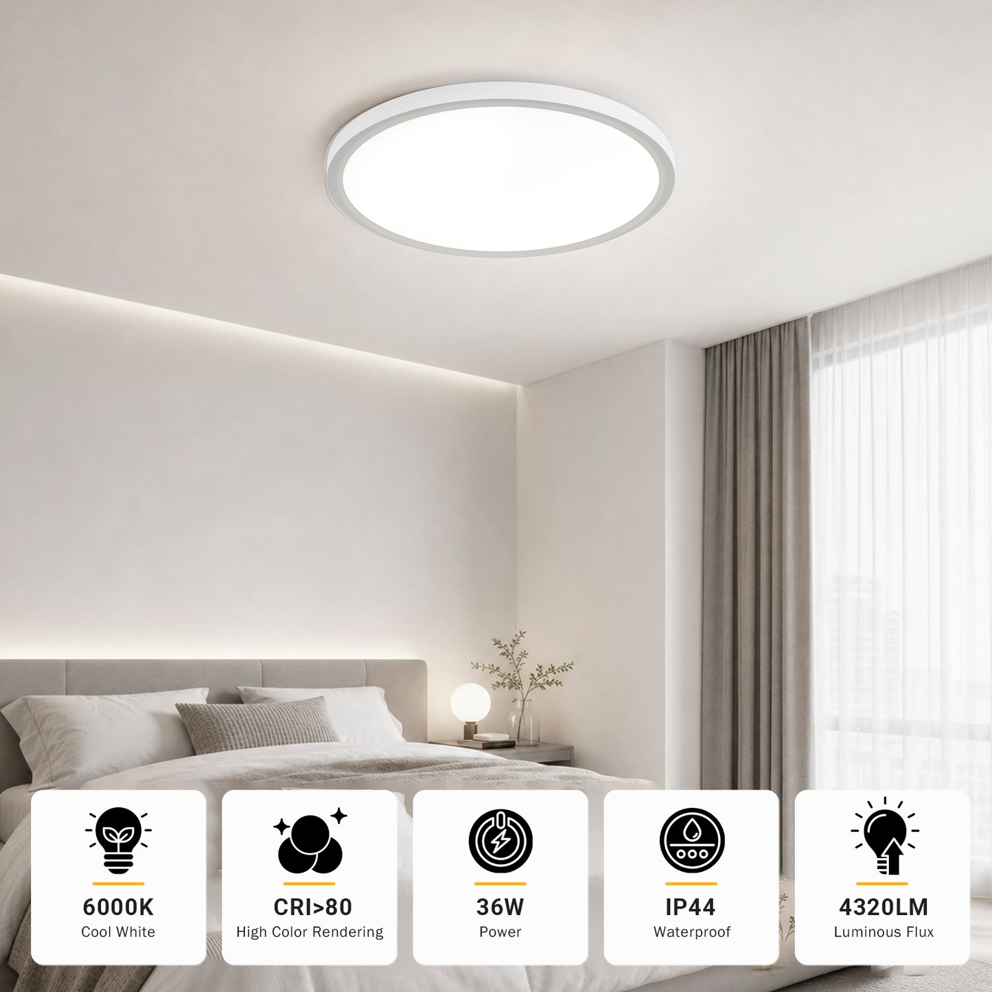 Runde flache LED-Deckenleuchte, weiß, ultradünnes Design, 6000K kaltweiß