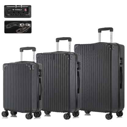 Hartschalen-Koffer-Set mit 4 Rollen, drei Trolleys in dunklem Schwarz