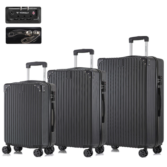 Hartschalen-Koffer-Set mit 4 Rollen, drei Trolleys in dunklem Schwarz