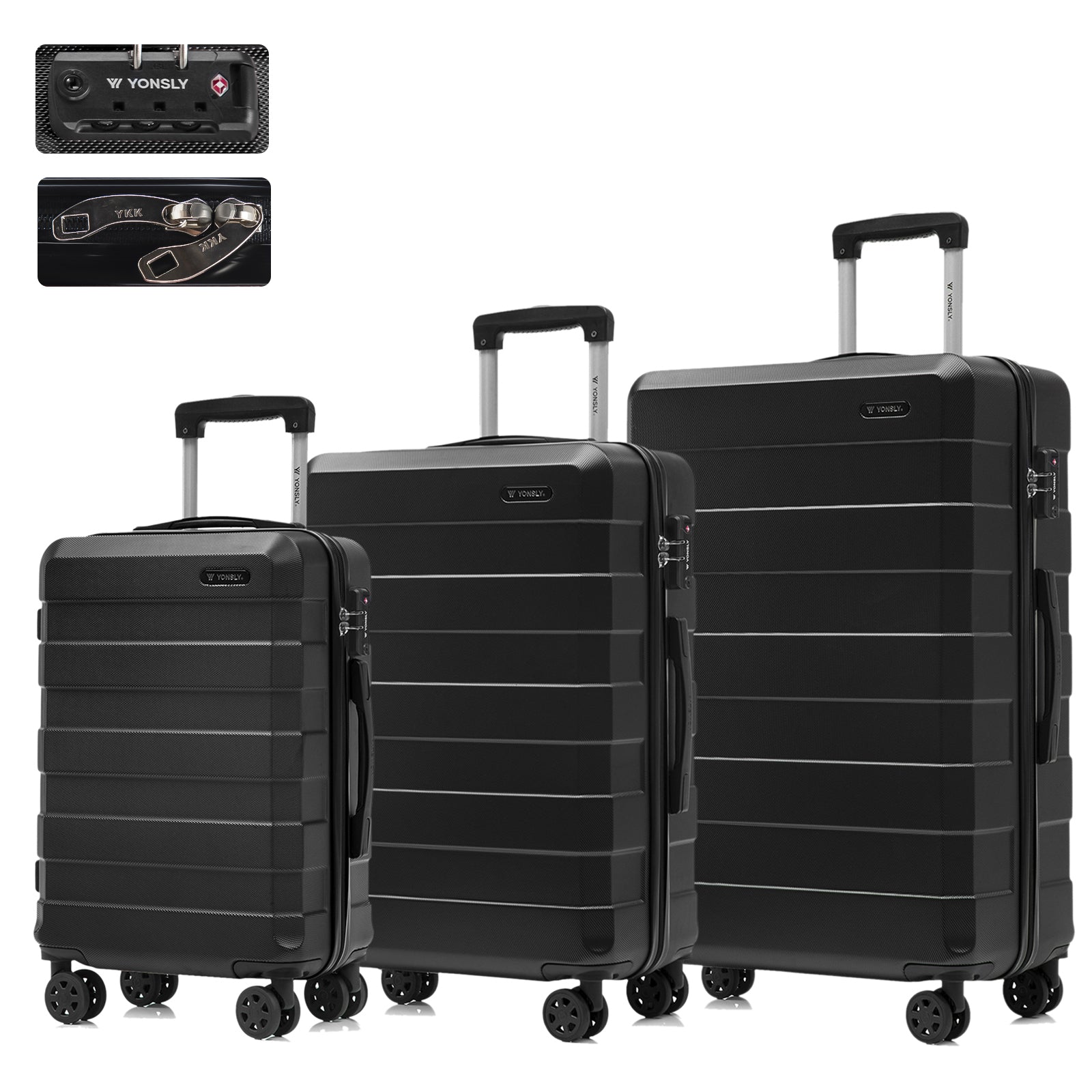 Hartschalen-Koffer-Set mit TSA-Schloss, 4 Rollen und ausziehbarem Trolleygriff, schwarz