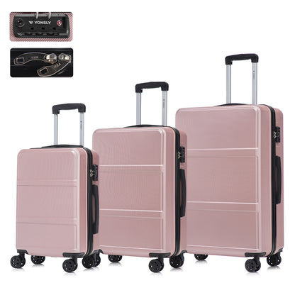 3-teiliges Reisekoffer-Set mit Hartschale, vier Rollen und TSA-Schloss, Rosé