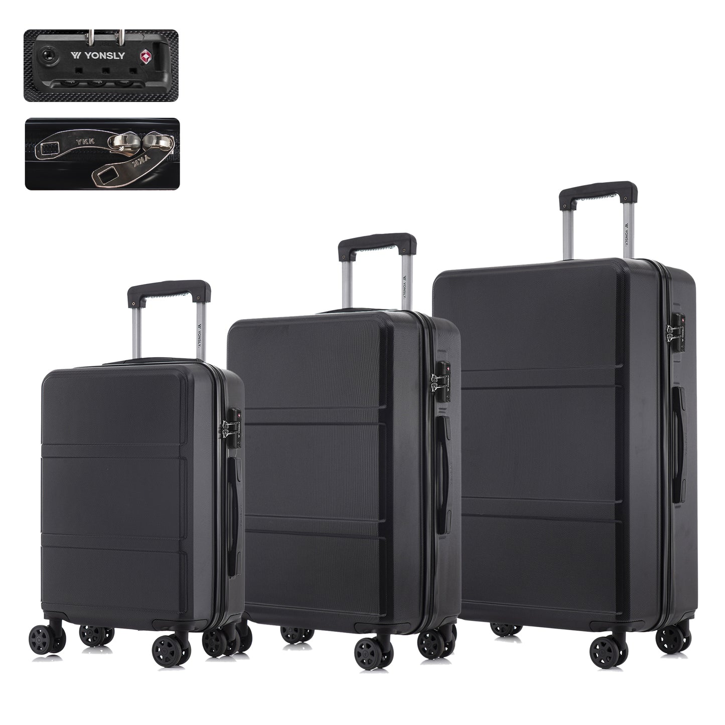 YONSLY® Hartschalen-Trolley-Set mit TSA-Schloss, drei Koffer mit 4 Rollen, dunkel