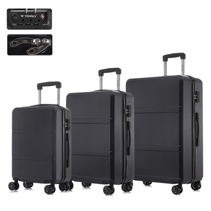 YONSLY® Hartschalen-Trolley-Set mit TSA-Schloss, drei Koffer mit 4 Rollen, dunkel