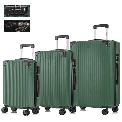 Hartschalen-Koffer-Set mit 4 Rollen, drei Trolleys in Dunkelgrün