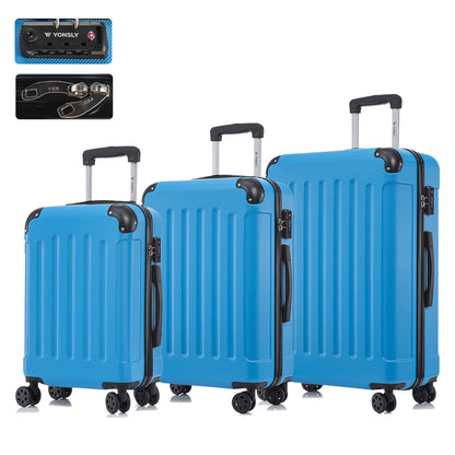 Hartschalen-Reisekoffer-Set mit TSA-Schloss, 3 Trolleys in Blau, 4 Rollen, Teleskopgriff