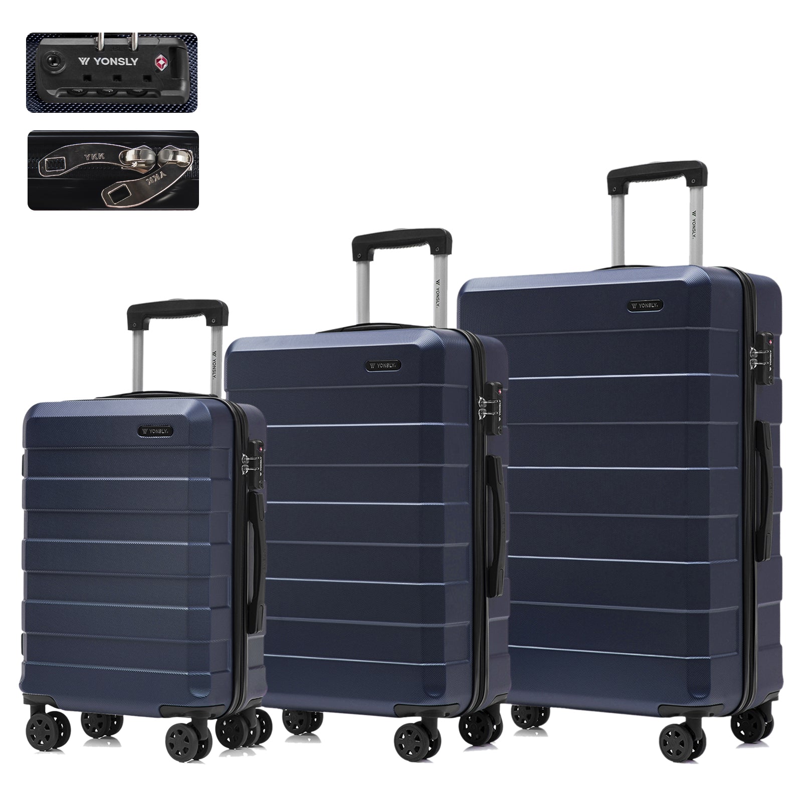 Hartschalen-Koffer-Set mit TSA-Schloss, 4 Rollen und ausziehbarem Trolleygriff, dunkelblau