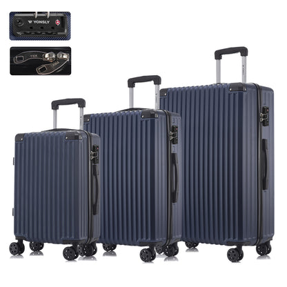 Reisekoffer-Set mit 3 Hartschalen-Trolleys in Grau, gerippt, mit 4 Rollen und TSA-Schloss