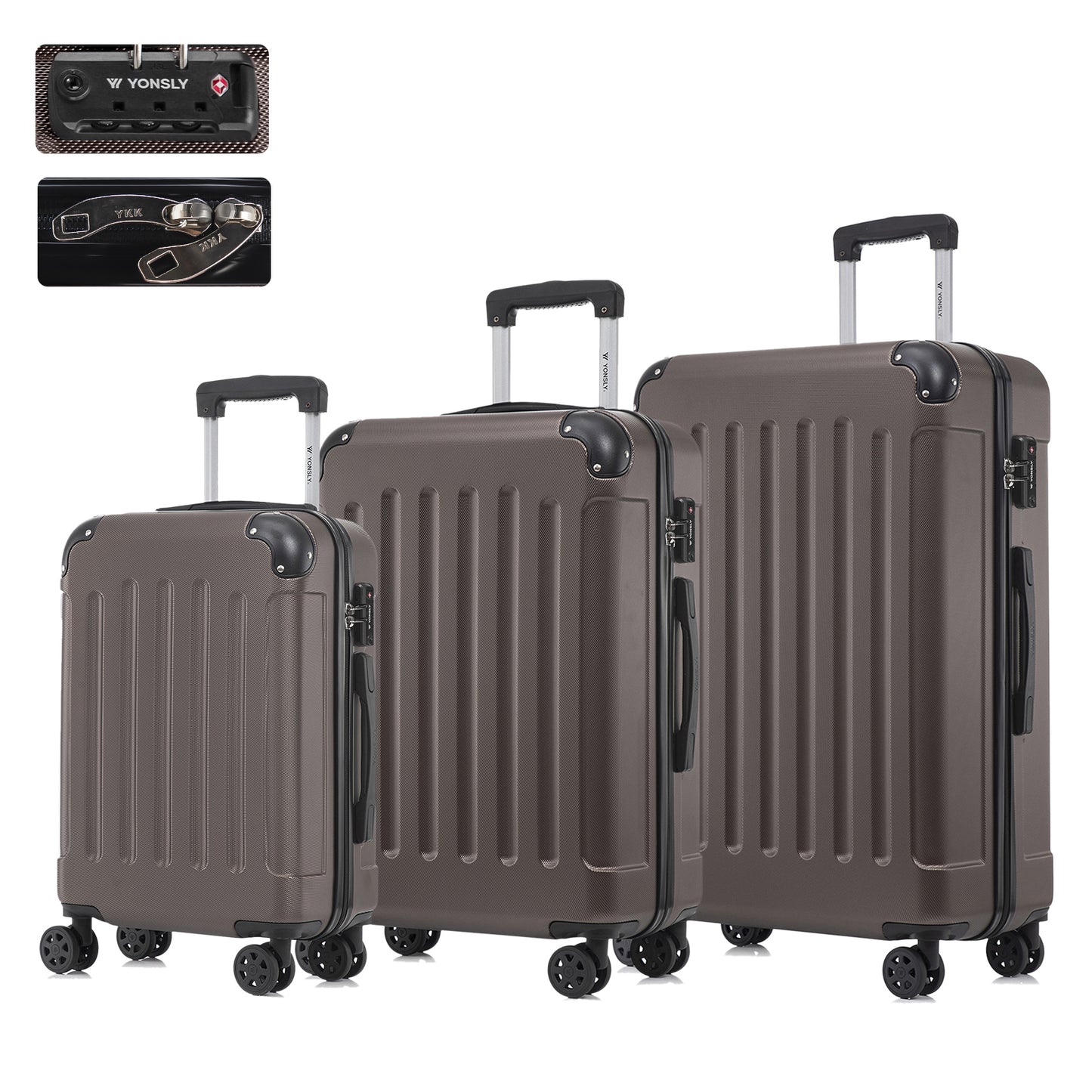 Reisekofferset mit Hartschale, TSA-Schloss, 4 Rollen und Trolleygriff, grau