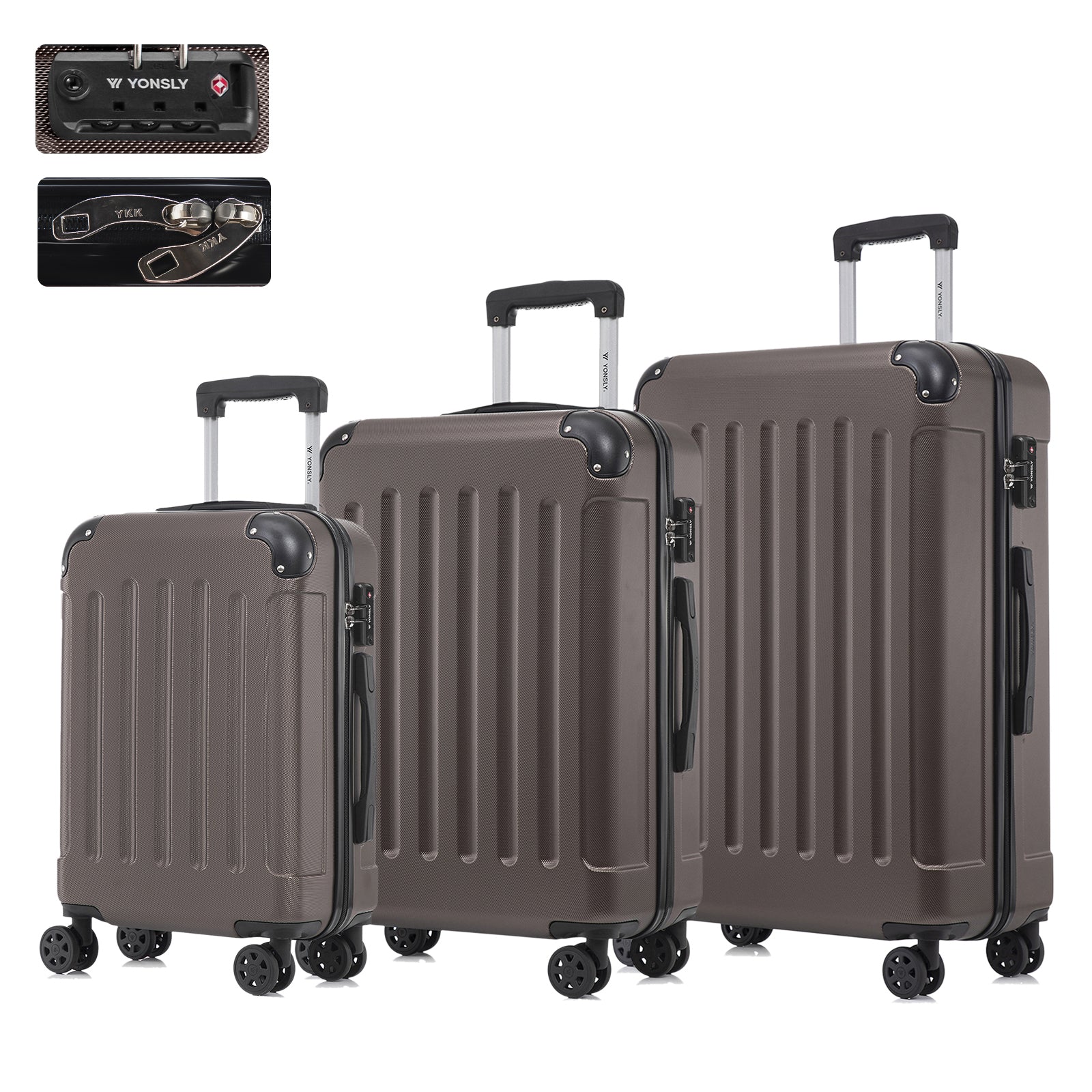 Reisekofferset mit Hartschale, TSA-Schloss, 4 Rollen und Trolleygriff, grau