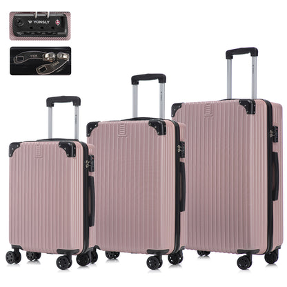 3-teiliges Hartschalenkoffer-Set in Rosé mit geripptem Muster und 4 Doppelrollen