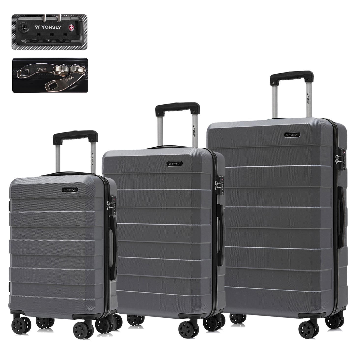 Hartschalen-Koffer-Set mit TSA-Schloss, 4 Rollen und ausziehbarem Trolleygriff, grau