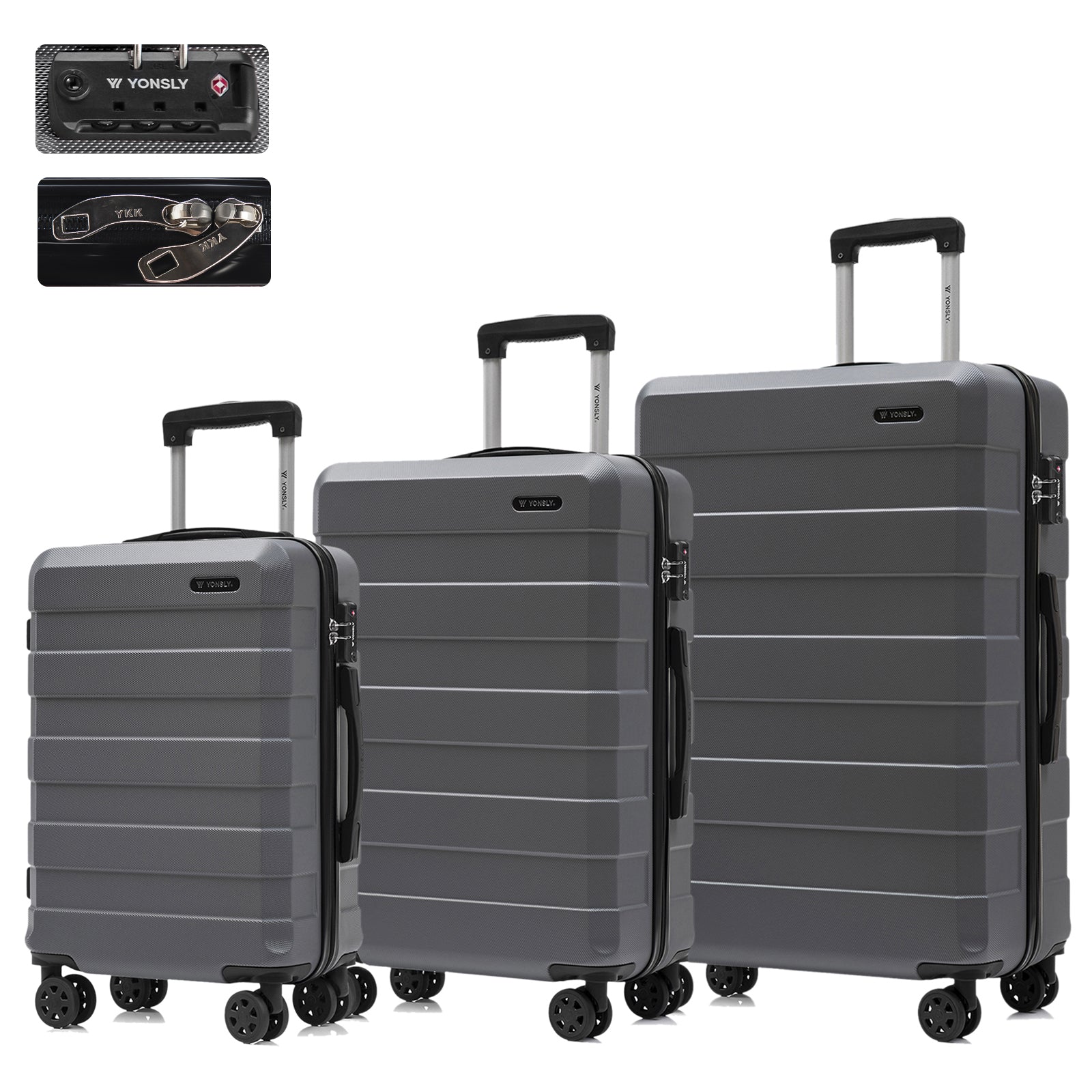 Hartschalen-Koffer-Set mit TSA-Schloss, 4 Rollen und ausziehbarem Trolleygriff, grau