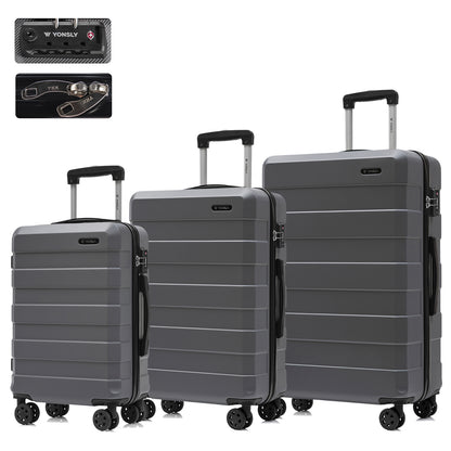 Hartschalen-Koffer-Set mit TSA-Schloss, 4 Rollen und ausziehbarem Trolleygriff, grau