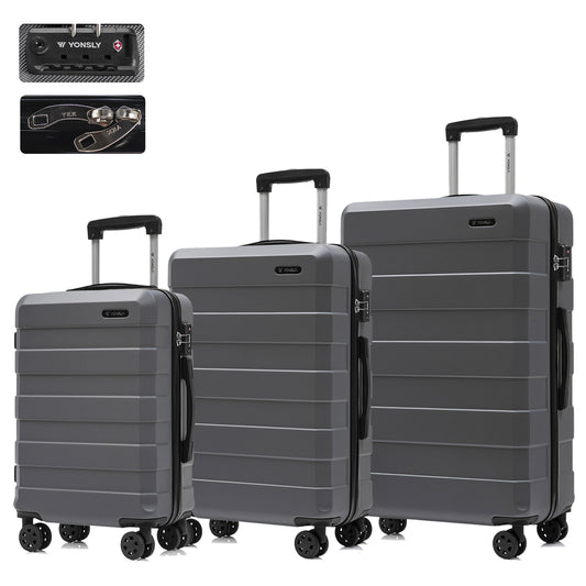Hartschalen-Koffer-Set mit TSA-Schloss, 4 Rollen und ausziehbarem Trolleygriff, grau