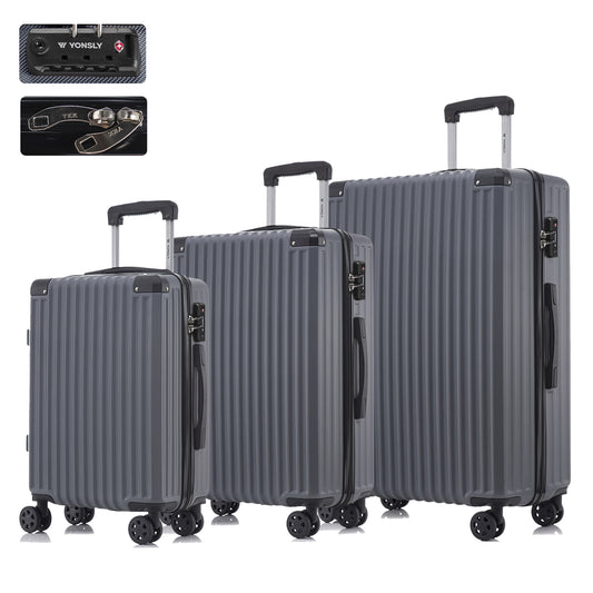 Reisekoffer-Set mit 3 Hartschalen-Trolleys in Grau, gerippt, mit 4 Rollen und TSA-Schloss