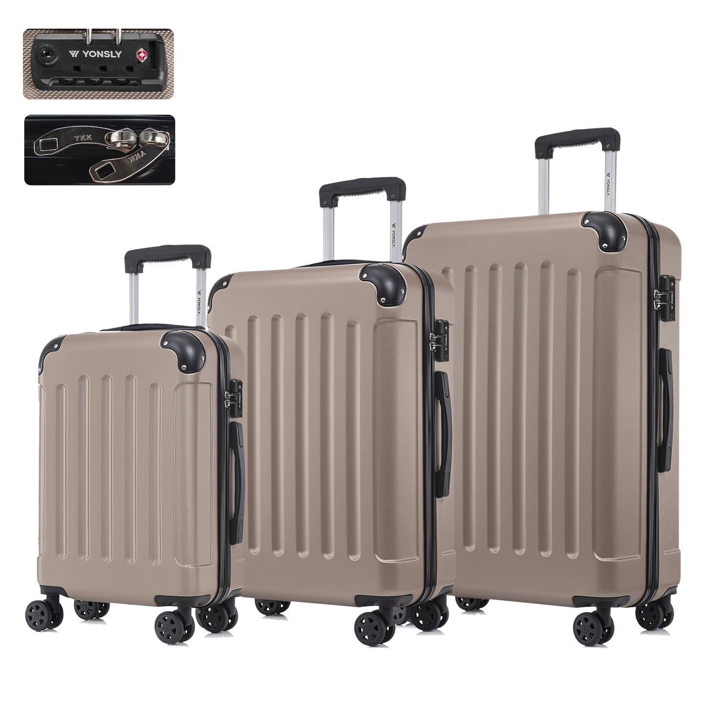 Hartschalen-Trolley-Set in Champagner mit 4 Rollen und ausziehbaren Griffen