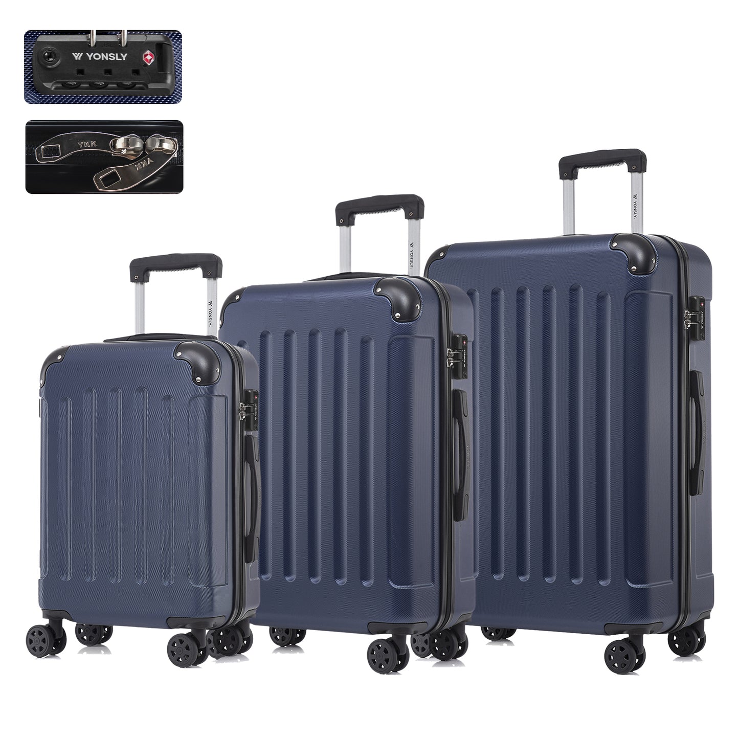 Reisekofferset mit Hartschale, TSA-Schloss, 4 Rollen und Trolleygriff, dunkelblau