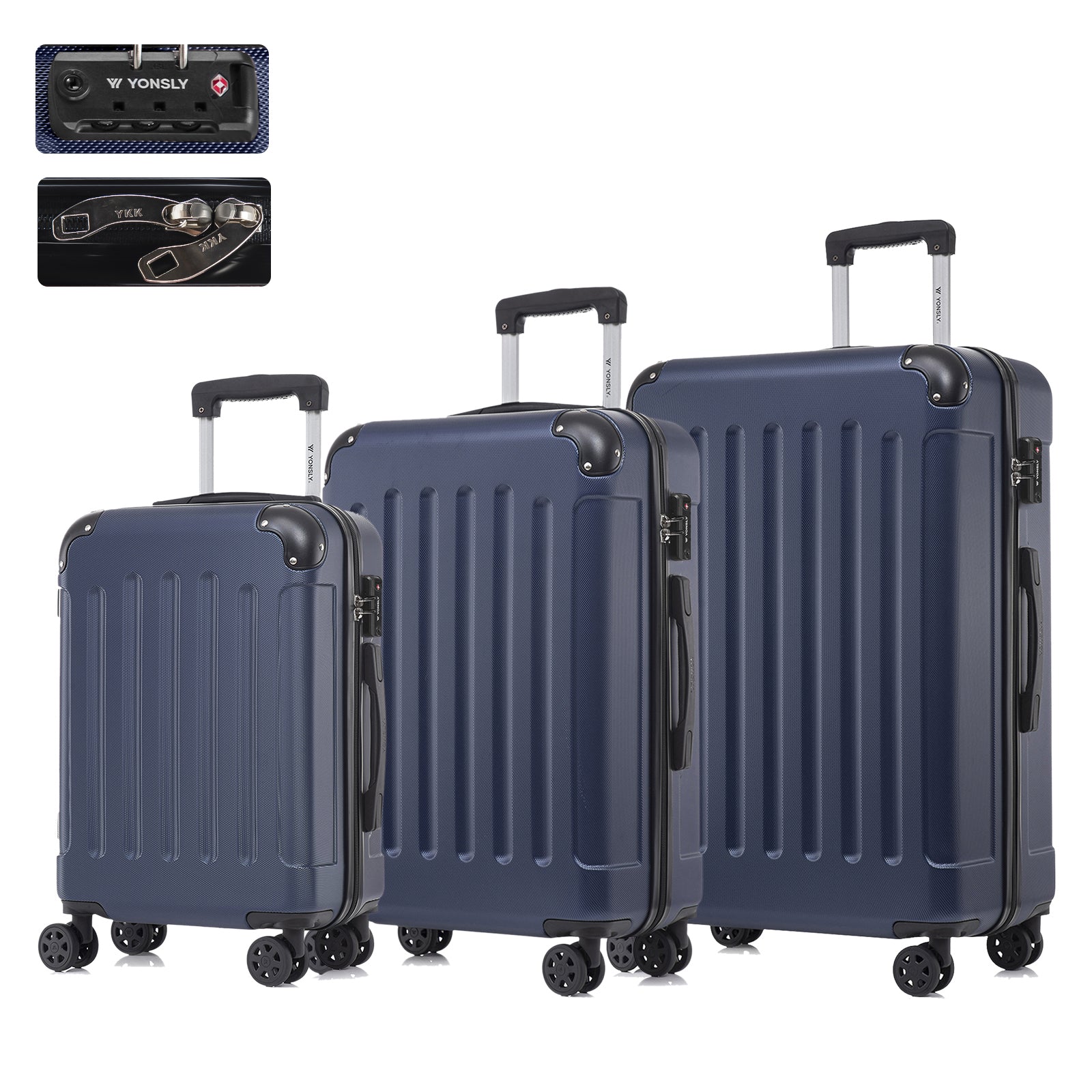 Reisekofferset mit Hartschale, TSA-Schloss, 4 Rollen und Trolleygriff, dunkelblau