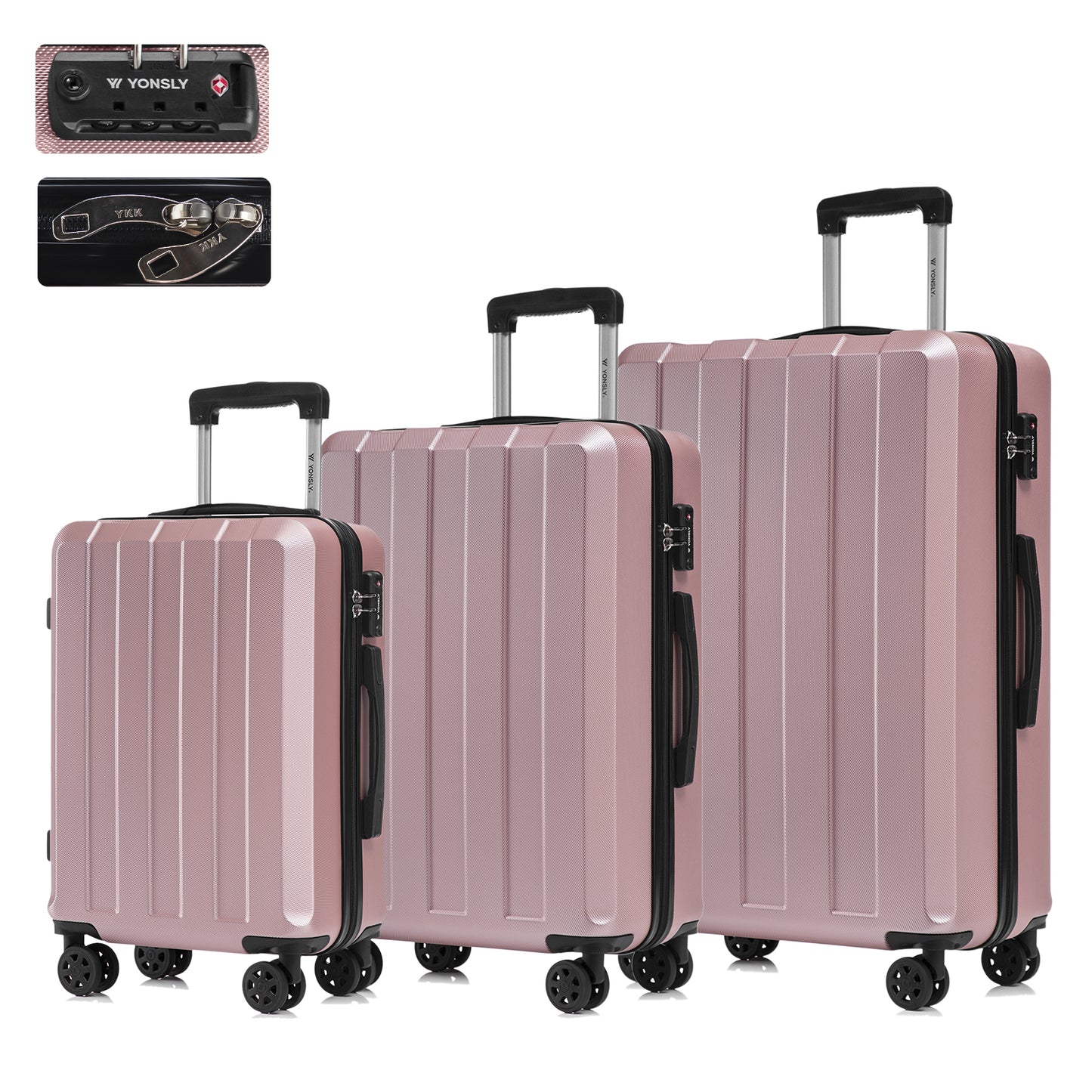 Reisekofferset (3-teilig) aus Hartschale in Rosé mit TSA-Schloss und 4 Rollen