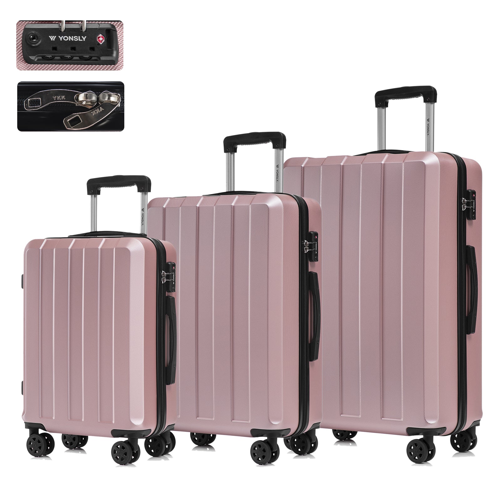 Reisekofferset (3-teilig) aus Hartschale in Rosé mit TSA-Schloss und 4 Rollen