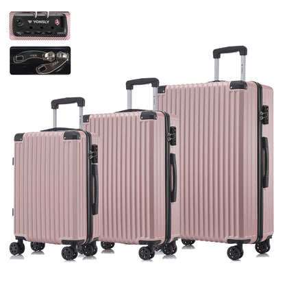 Reisekoffer-Set mit 3 Hartschalen-Trolleys in Roségold, gerippt, mit 4 Rollen und TSA-Schloss