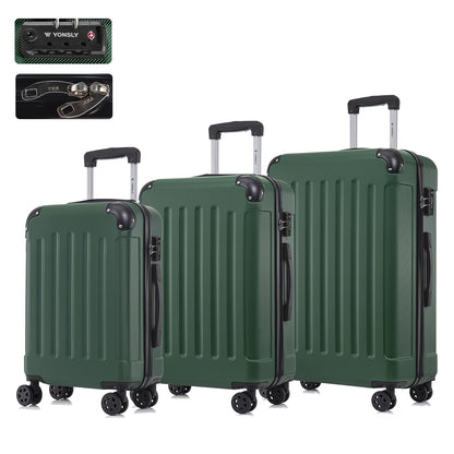 Hartschalen-Reisekoffer-Set mit TSA-Schloss, 3 Trolleys in Dunkelgrün, 4 Rollen, Teleskopgriff