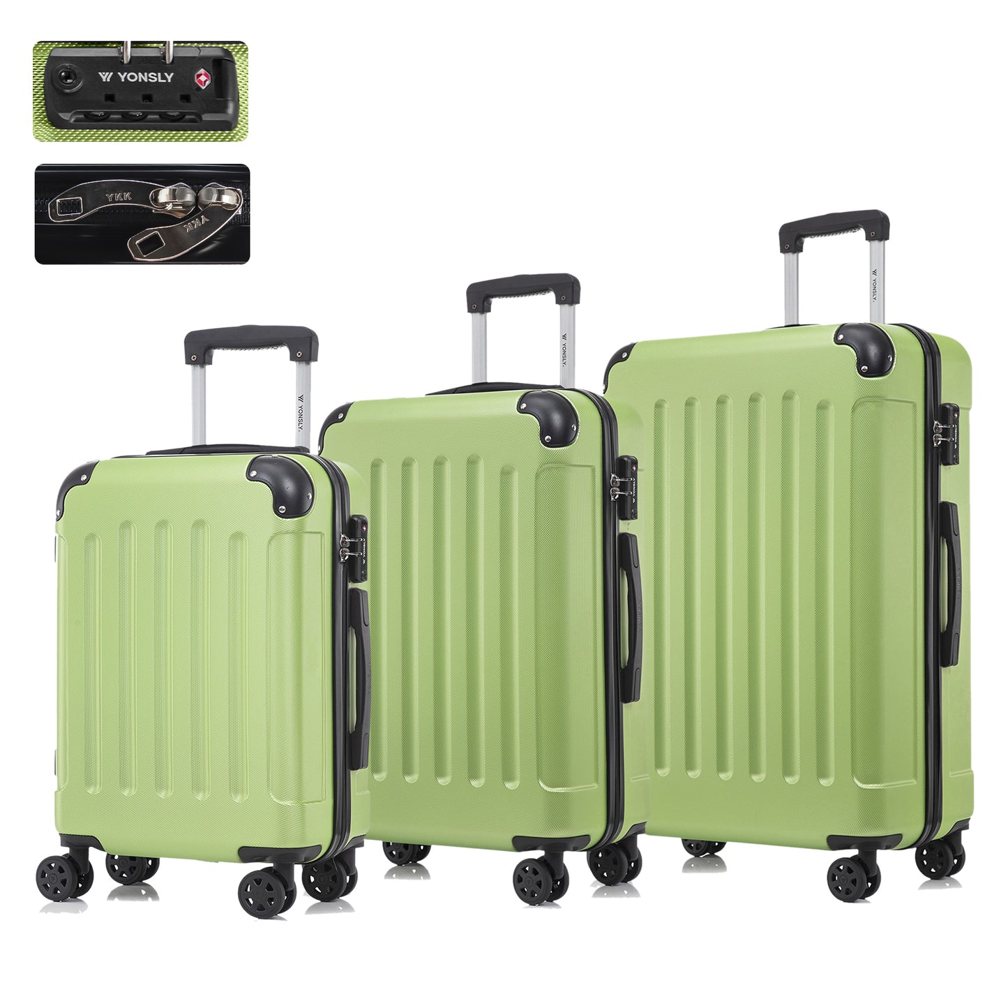 Reisekofferset mit Hartschale, TSA-Schloss, 4 Rollen und Trolleygriff, grün